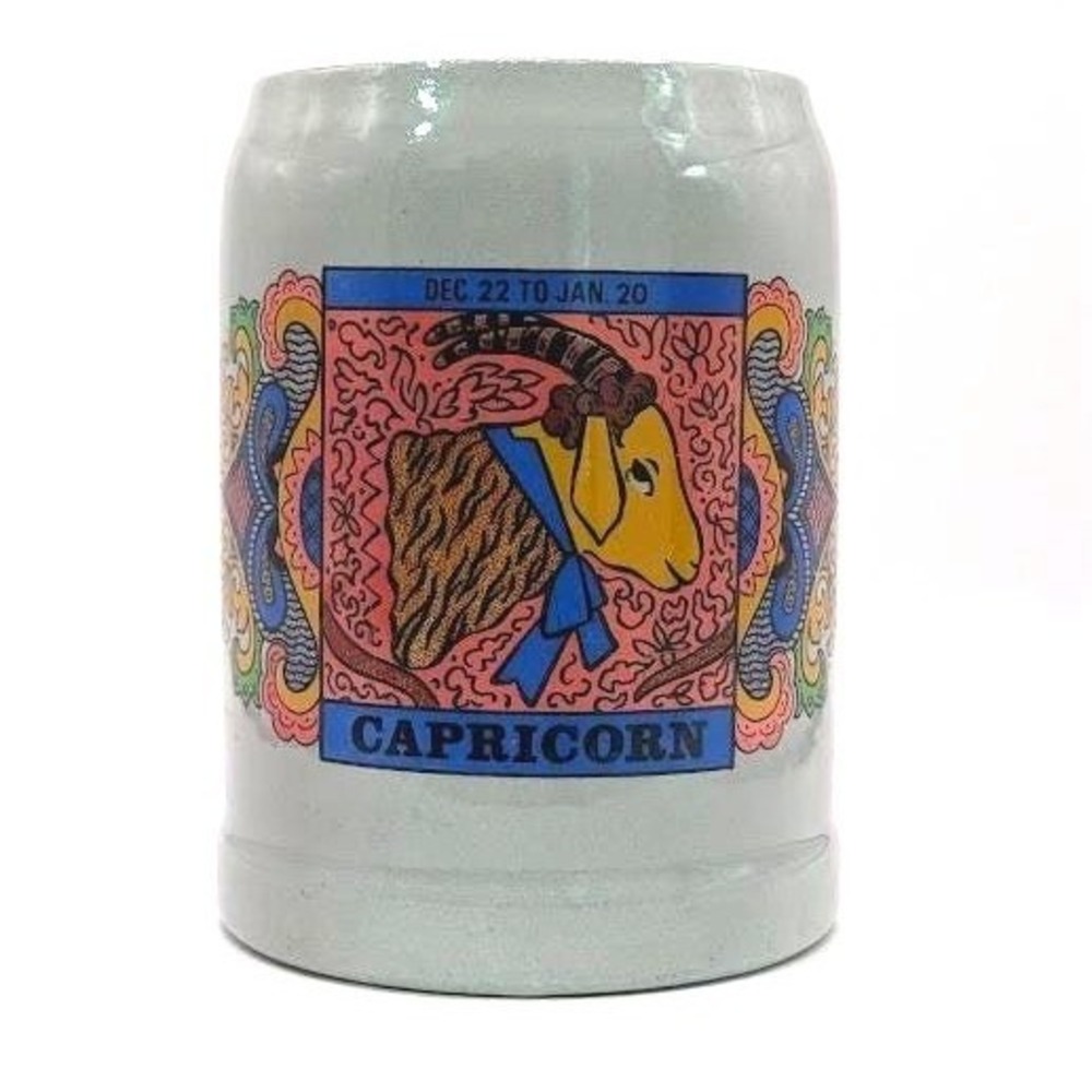 Vintage Capricorn Zodiac Beer Stein 0.5L  Gerz West Germany Ceramic Mug Grey